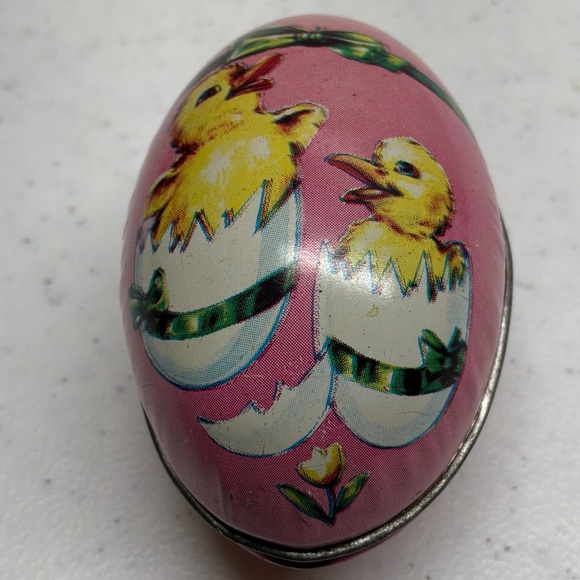 Vintage Metal Easter Egg Tin Trinket Box - Picture 3 of 8